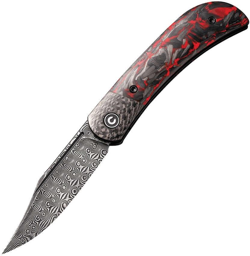 Civivi Appalachian Drifter II Front Flipper Red Carbon Fiber w Twill CF Bolster Black Damascus - Knives.mx
