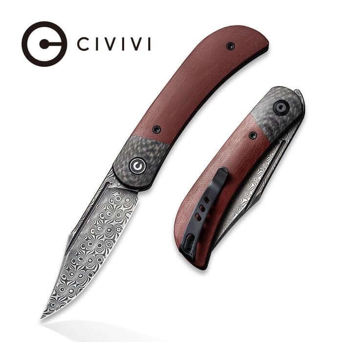 Civivi Appalachian Drifter II Linerlock Burgundy G10 w Black CF Damascus - Knives.mx