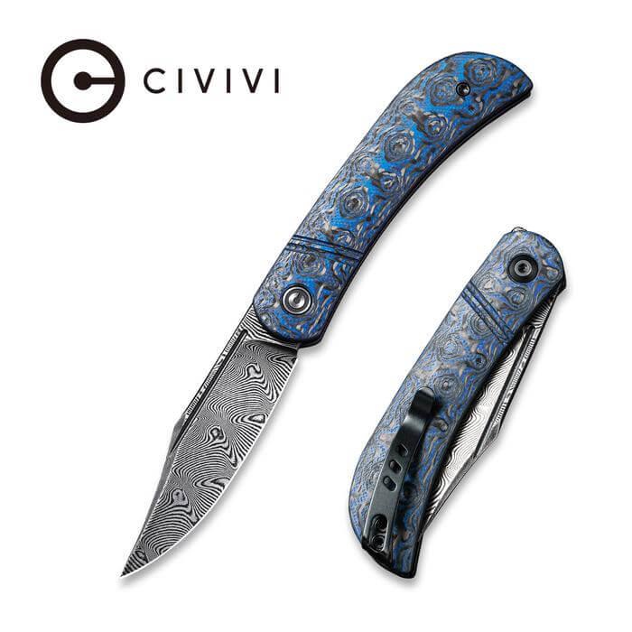 Civivi Appalachian Drifter Slip Joint Layered Blue G10 & Rose Pattern CF Black Damascus - Knives.mx