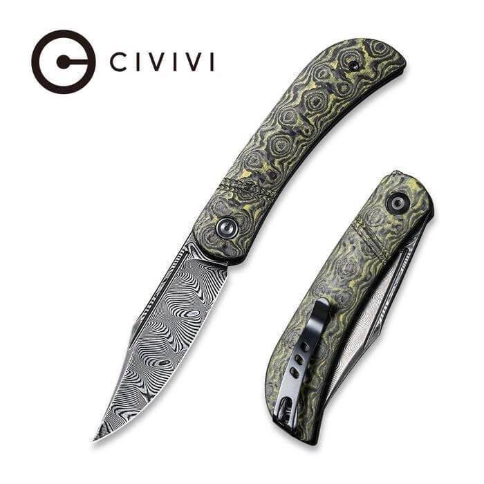 Civivi Appalachian Drifter Slip Joint Layered Yellow G10 & Rose Pattern CF Black Damascus - Knives.mx