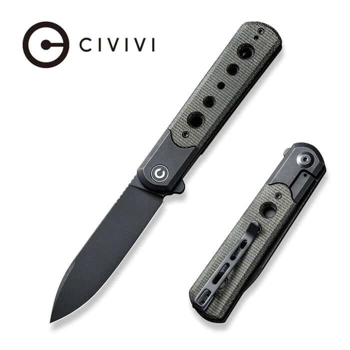 Civivi Banneret Flipper Knife Black Steel With Dark Green Canvas Micarta Inlay Black Stonewashed Nitro-V - Knives.mx