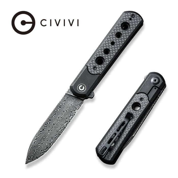 Civivi Banneret Flipper Knife Black Steel With G10 / Twill Carbon Fiber Inlay Black Rubbed Damascus - Knives.mx