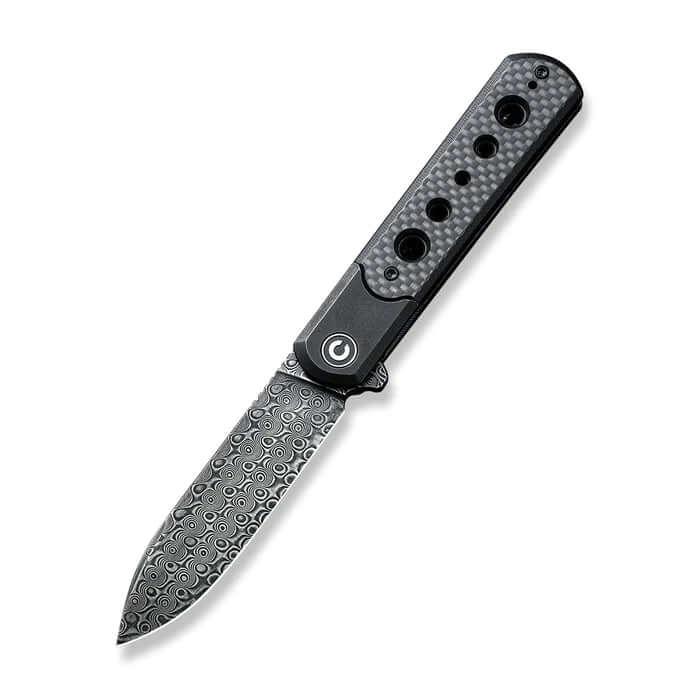 Civivi Banneret Flipper Knife Black Steel With G10 / Twill Carbon Fiber Inlay Black Rubbed Damascus - Knives.mx