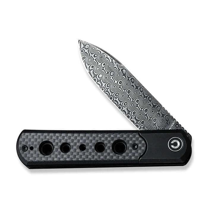 Civivi Banneret Flipper Knife Black Steel With G10 / Twill Carbon Fiber Inlay Black Rubbed Damascus - Knives.mx