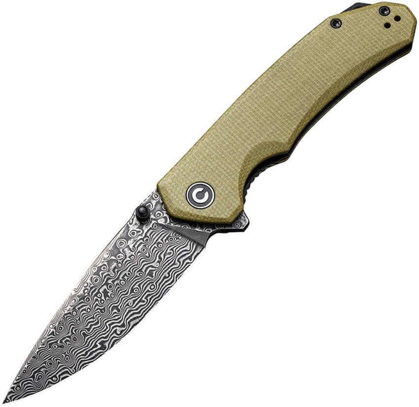 Civivi Brazen Linerlock Olive Micarta Black Hand Rubbed Damascus - Knives.mx