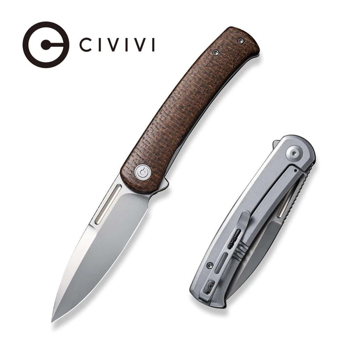 Civivi Cetos Framelock Brown Micarta Coarse w Gray Steel Side Bead Blasted 14C28N - Knives.mx