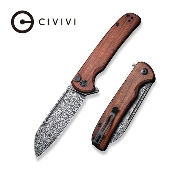 Civivi Chevalier Button Lock Cuibourtia Wood Damascus - Knives.mx