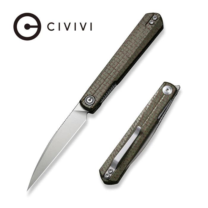 Civivi Clavi Linerlock Green Burlap Micarta Silver Bead Blasted Wharncliffe Nitro-V - Knives.mx