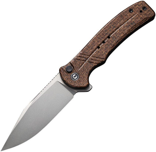 Civivi Cogent Button Lock Brown Coarse Micarta Silver Bead Blasted 14C28N - Knives.mx