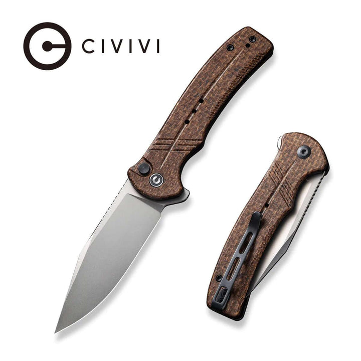 Civivi Cogent Button Lock Brown Coarse Micarta Silver Bead Blasted 14C28N - Knives.mx