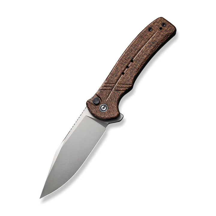 Civivi Cogent Button Lock Brown Coarse Micarta Silver Bead Blasted 14C28N - Knives.mx