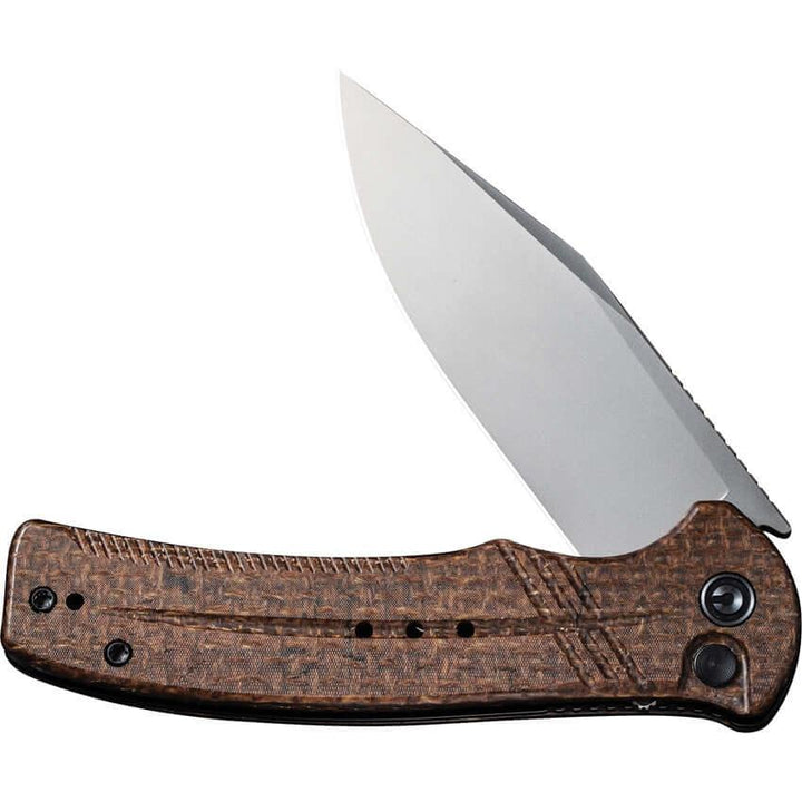 Civivi Cogent Button Lock Brown Coarse Micarta Silver Bead Blasted 14C28N - Knives.mx