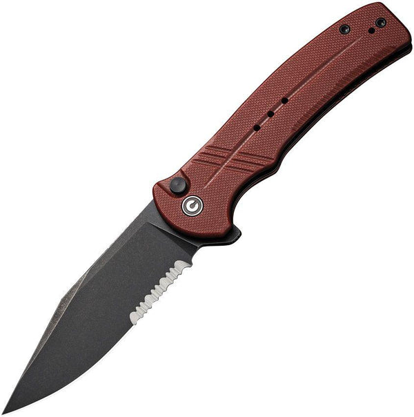 Civivi Cogent Button Lock Burgundy G10 Black SW Serrated 14C28N - Knives.mx