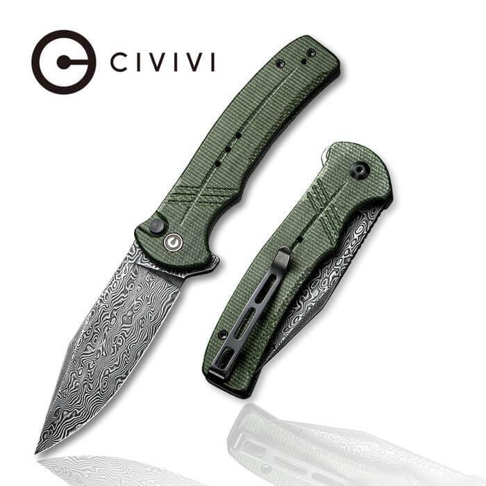 Civivi Cogent Button Lock Green Micarta Black Damascus - Knives.mx