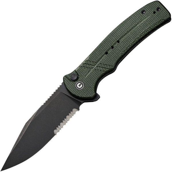Civivi Cogent Button Lock Green Micarta Black SW Serrated 14C28N - Knives.mx