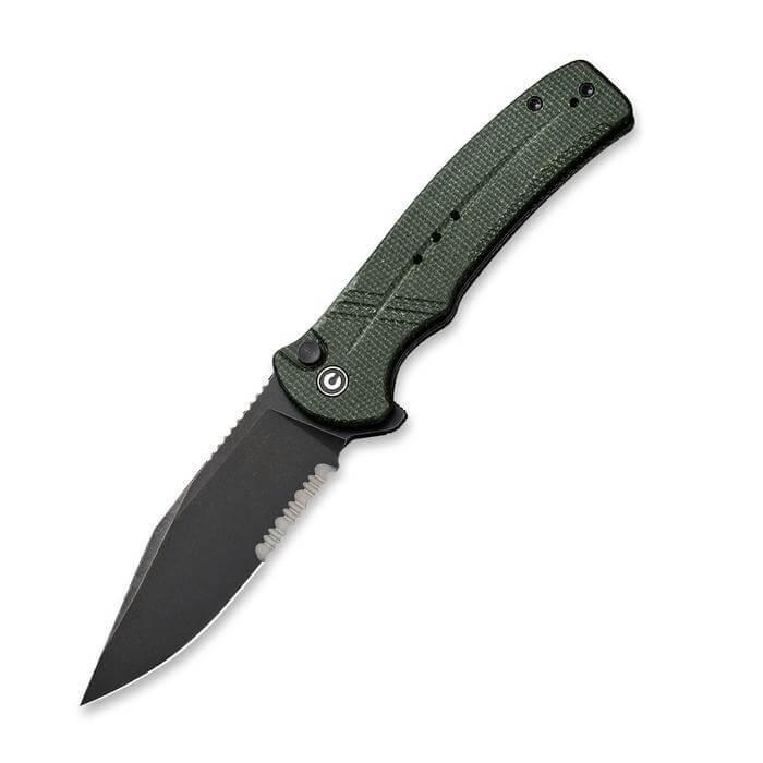 Civivi Cogent Button Lock Green Micarta Black SW Serrated 14C28N - Knives.mx