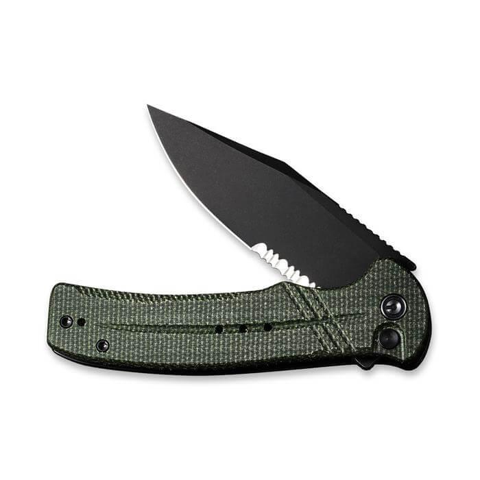 Civivi Cogent Button Lock Green Micarta Black SW Serrated 14C28N - Knives.mx
