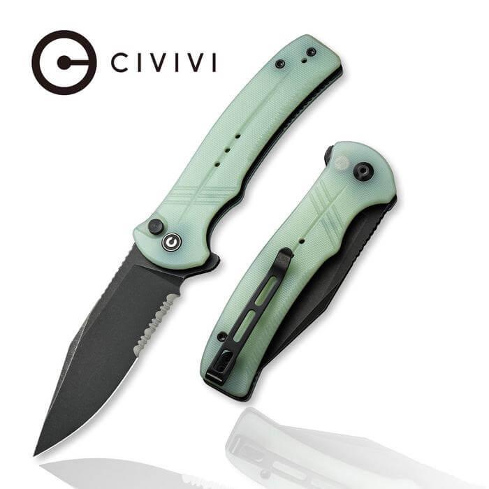 Civivi Cogent Button Lock Jade G10 Black SW Serrated 14C28N - Knives.mx