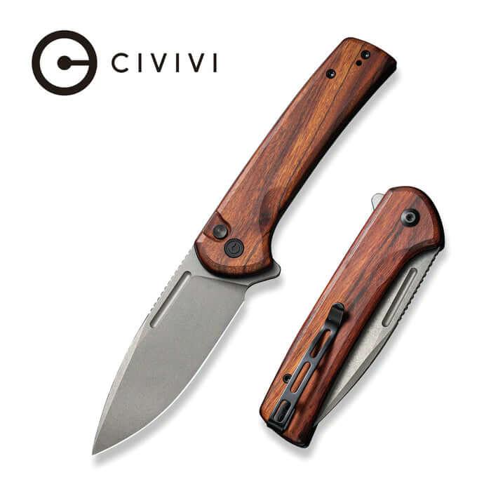 Civivi Conspirator Button Lock Cuibourtia Wood Gray Stonewashed Nitro-V - Knives.mx