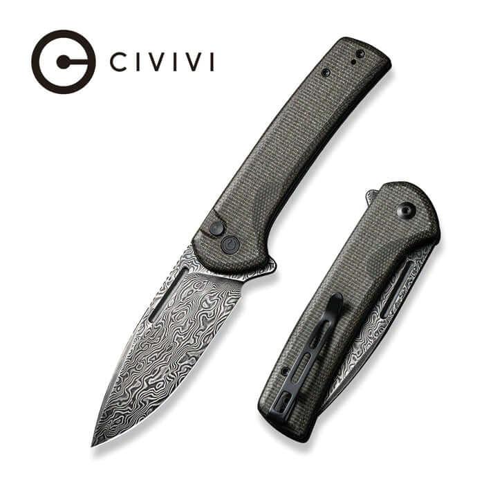 Civivi Conspirator Button Lock Dark Green Micarta Damascus - Knives.mx