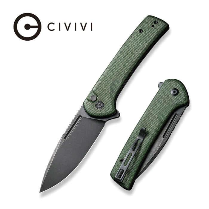 Civivi Conspirator Button Lock Green Micarta Black Stonewashed Nitro-V - Knives.mx