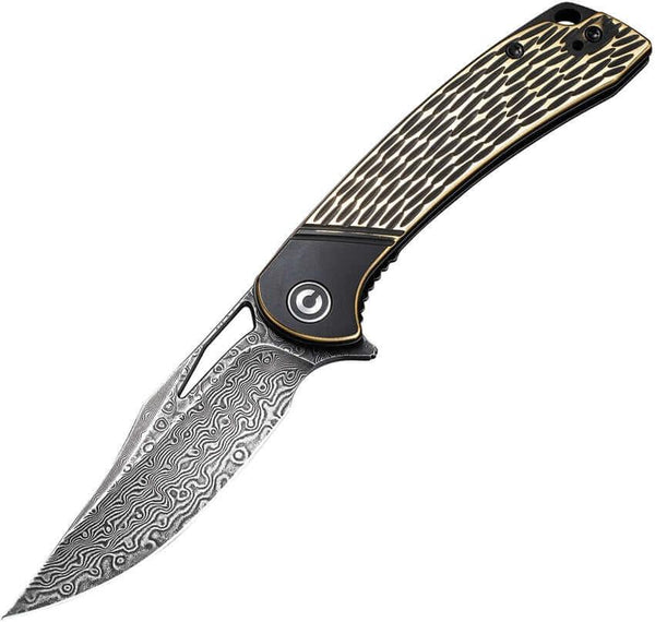 Civivi Dogma Black Polished Brass Handle Black Rubbed Damascus - Knives.mx