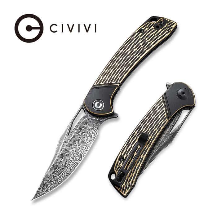 Civivi Dogma Black Polished Brass Handle Black Rubbed Damascus - Knives.mx