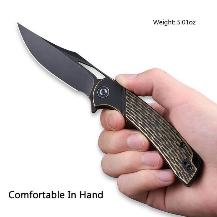 Civivi Dogma Black Polished Brass Handle Black Stonewashed D2 - Knives.mx