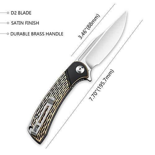 Civivi Dogma Flipper Knife Black Polished Brass D2 - Knives.mx