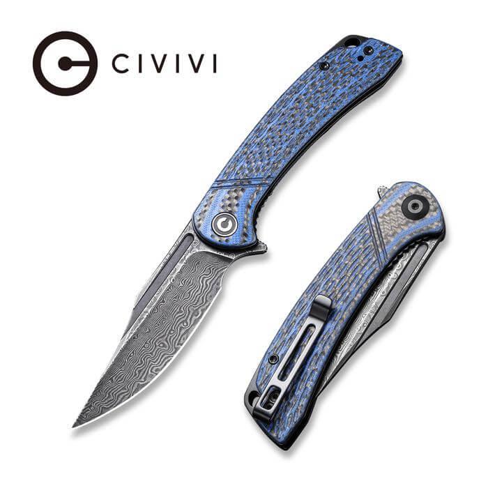 Civivi Dogma Layered Blue / Black and CF Black Rubbed Damascus - Knives.mx