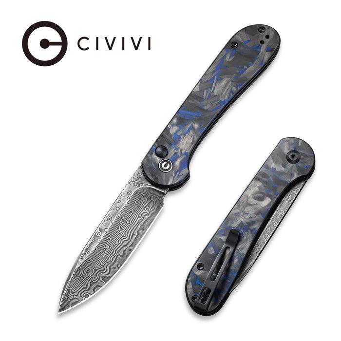 Civivi Elementum Button Lock Blue Marble Carbon Fiber Damascus - Knives.mx