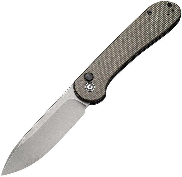 Civivi Elementum Button Lock Dark Green Micarta Stonewash 14C28N Sandvik - Knives.mx