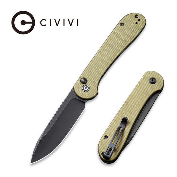 Civivi Elementum Button Lock Olive Micarta Black Stonewash 14C28N Sandvik - Knives.mx