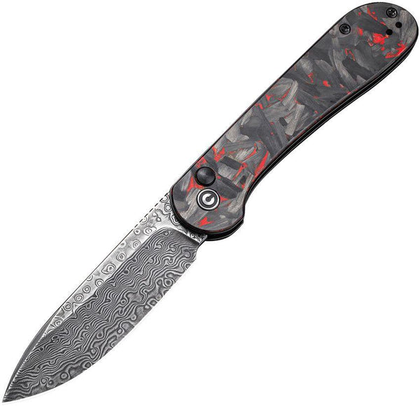 Civivi Elementum Button Lock Red Marble Carbon Fiber Damascus - Knives.mx