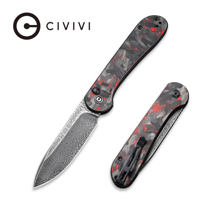 Civivi Elementum Button Lock Red Marble Carbon Fiber Damascus - Knives.mx