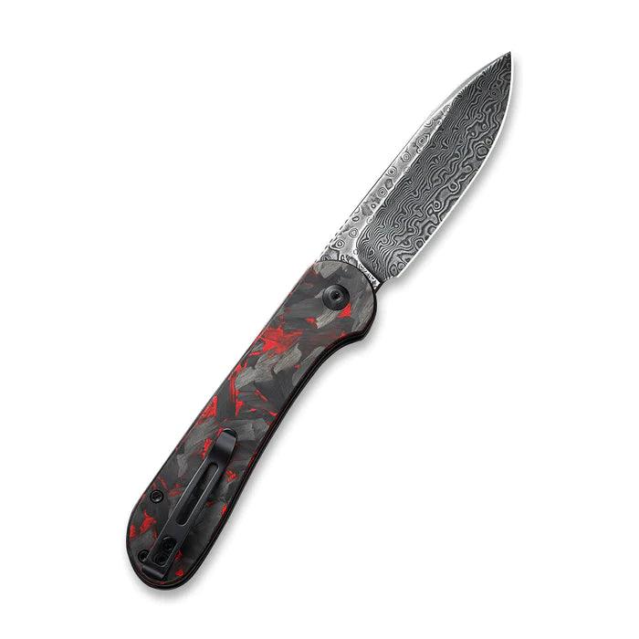 Civivi Elementum Button Lock Red Marble Carbon Fiber Damascus - Knives.mx