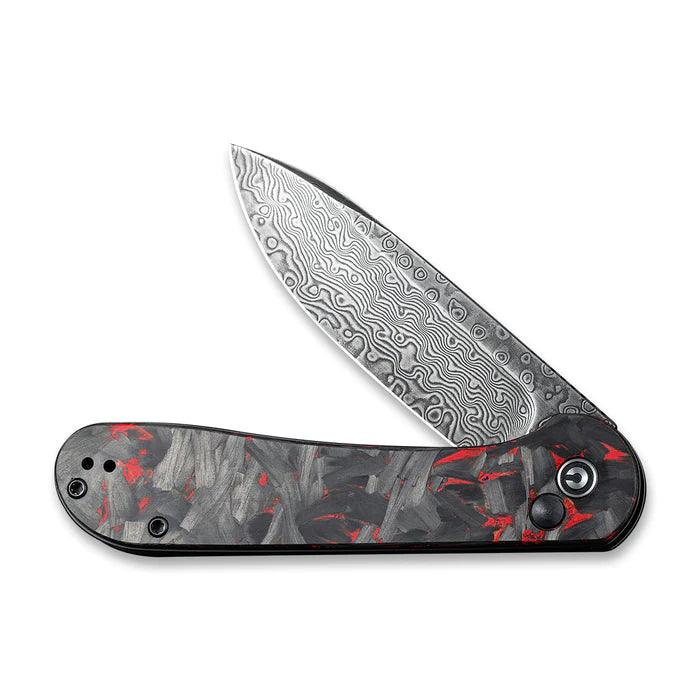 Civivi Elementum Button Lock Red Marble Carbon Fiber Damascus - Knives.mx