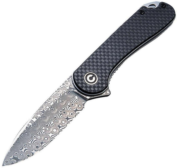 Civivi Elementum Linerlock Black G10 w Carbon Fiber Overlay Damascus - Knives.mx