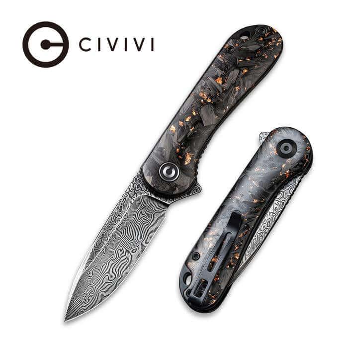 Civivi Elementum Linerlock Shredded CF And Copper Resin Damascus - Knives.mx