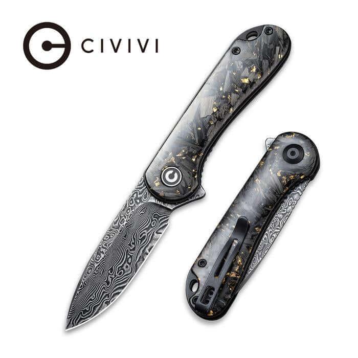 Civivi Elementum Linerlock Shredded CF And Golden Resin Damascus - Knives.mx