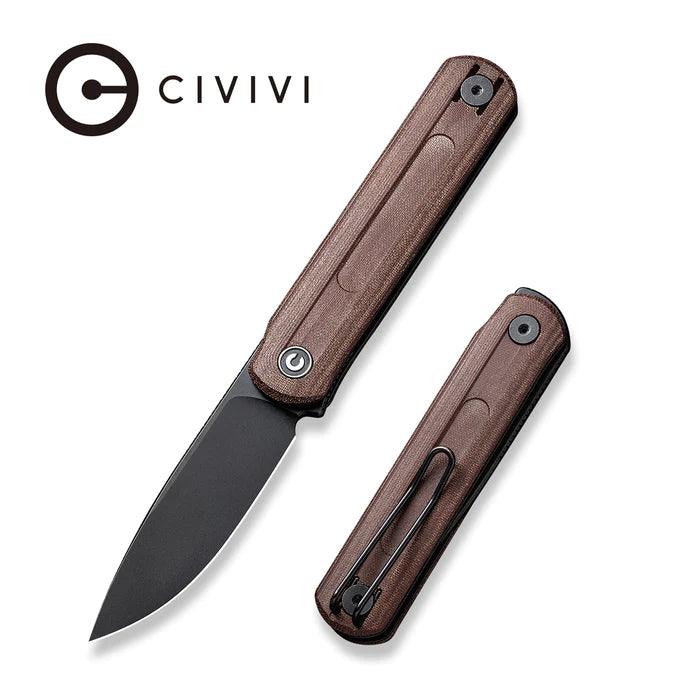Civivi Foldis Slip Joint Brown Linen Micarta Black Stonewashed Drop Point Nitro-V - Knives.mx