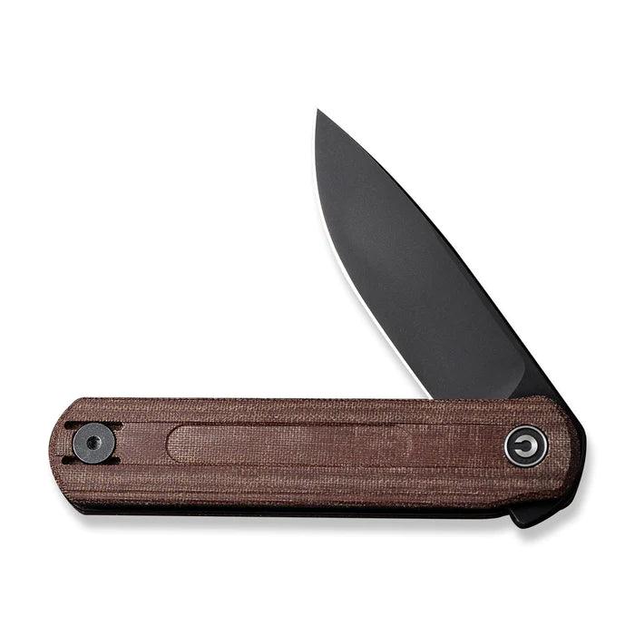 Civivi Foldis Slip Joint Brown Linen Micarta Black Stonewashed Drop Point Nitro-V - Knives.mx