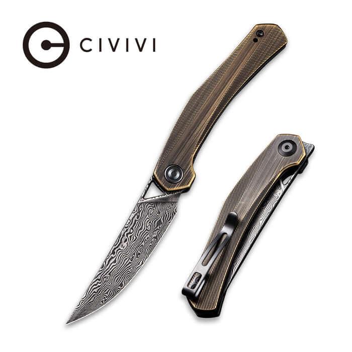 Civivi Lazar Linerlock Brass Damascus Steel - Knives.mx