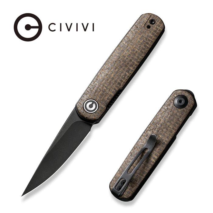 Civivi Lumi Brown Burlap Micarta Black Stonewashed 14C28N - Knives.mx