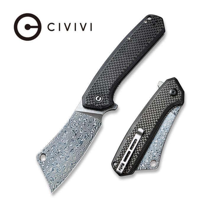 Civivi Mastodon Black Twill Carbon Fiber Overlay On G10 Handle Damascus - Knives.mx