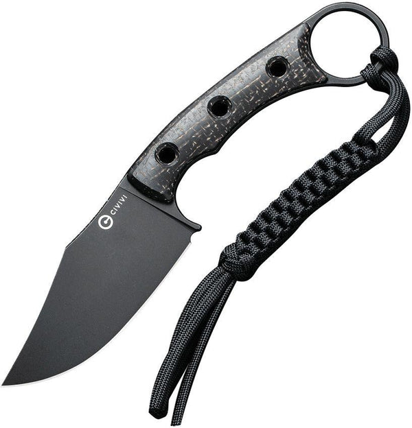 Civivi Midwatch Fixed Blade Black Burlap Micarta Black Stonewashed Clip Point Bohler N690 - Knives.mx