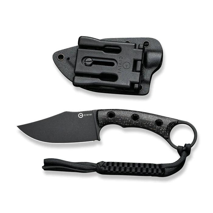 Civivi Midwatch Fixed Blade Black Burlap Micarta Black Stonewashed Clip Point Bohler N690 - Knives.mx