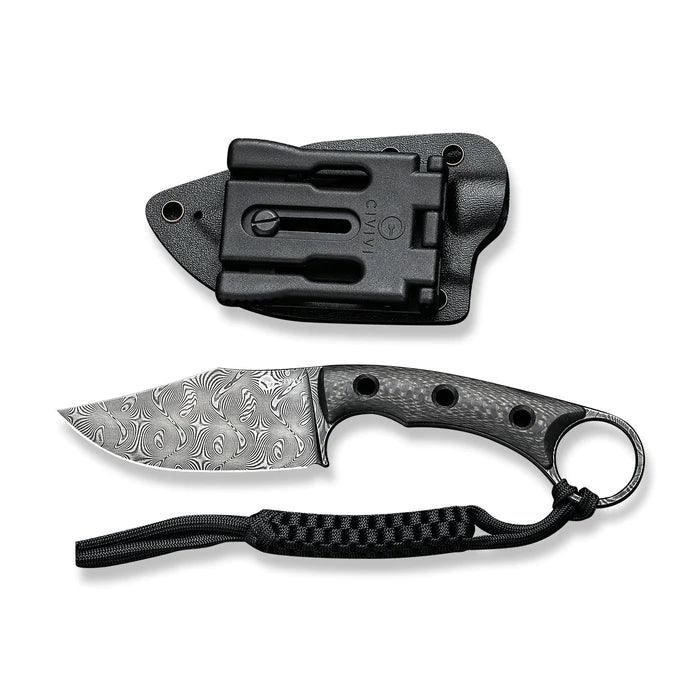 Civivi Midwatch Fixed Blade Black Twill Carbon Fiber Clip Point Damascus - Knives.mx