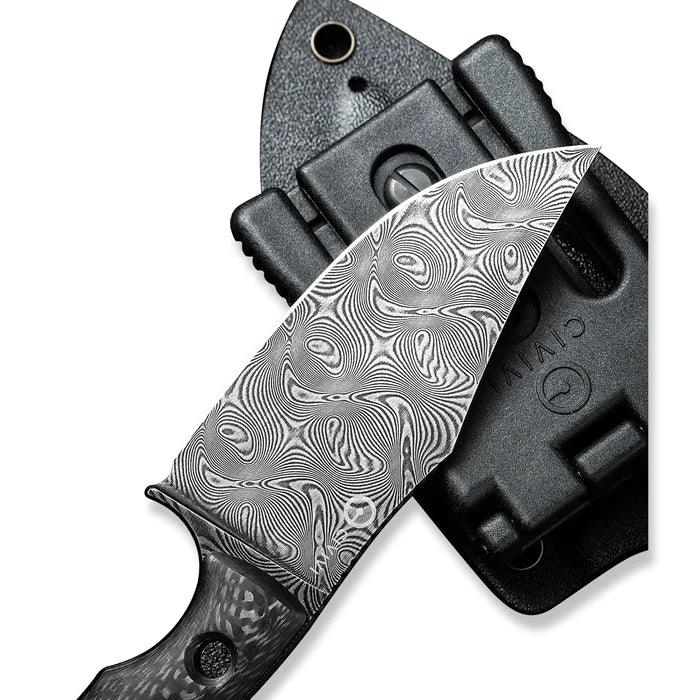 Civivi Midwatch Fixed Blade Black Twill Carbon Fiber Clip Point Damascus - Knives.mx