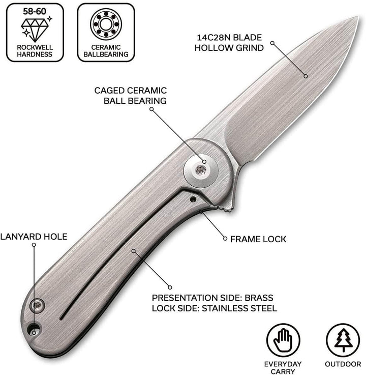 Civivi Mini Elementum Framelock Brass Hand Rubbed 14C28N Sandvik - Knives.mx